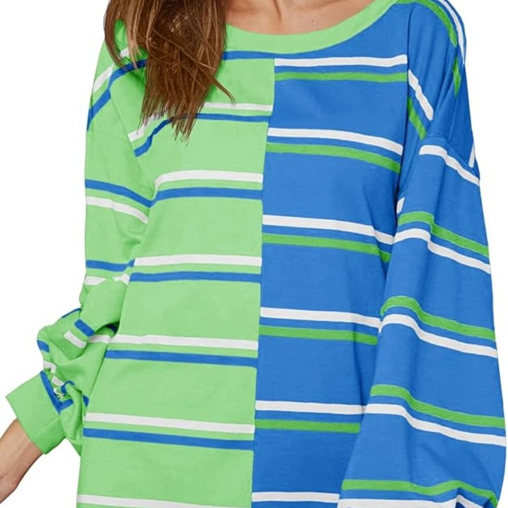 Ladies Colorful Striped Oversize Puff Sleeve Top